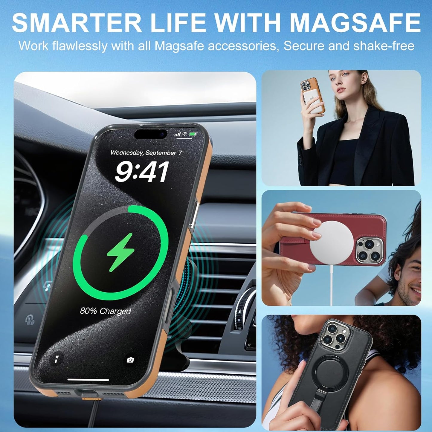 Leather Case, Suitable for iPhone 16 Pro Max Case, Invisible Magnetic Design, Equipped with a Lanyard and Foldable Stand, Black, Yellow and red (Red, iPhone 16 Pro Max)