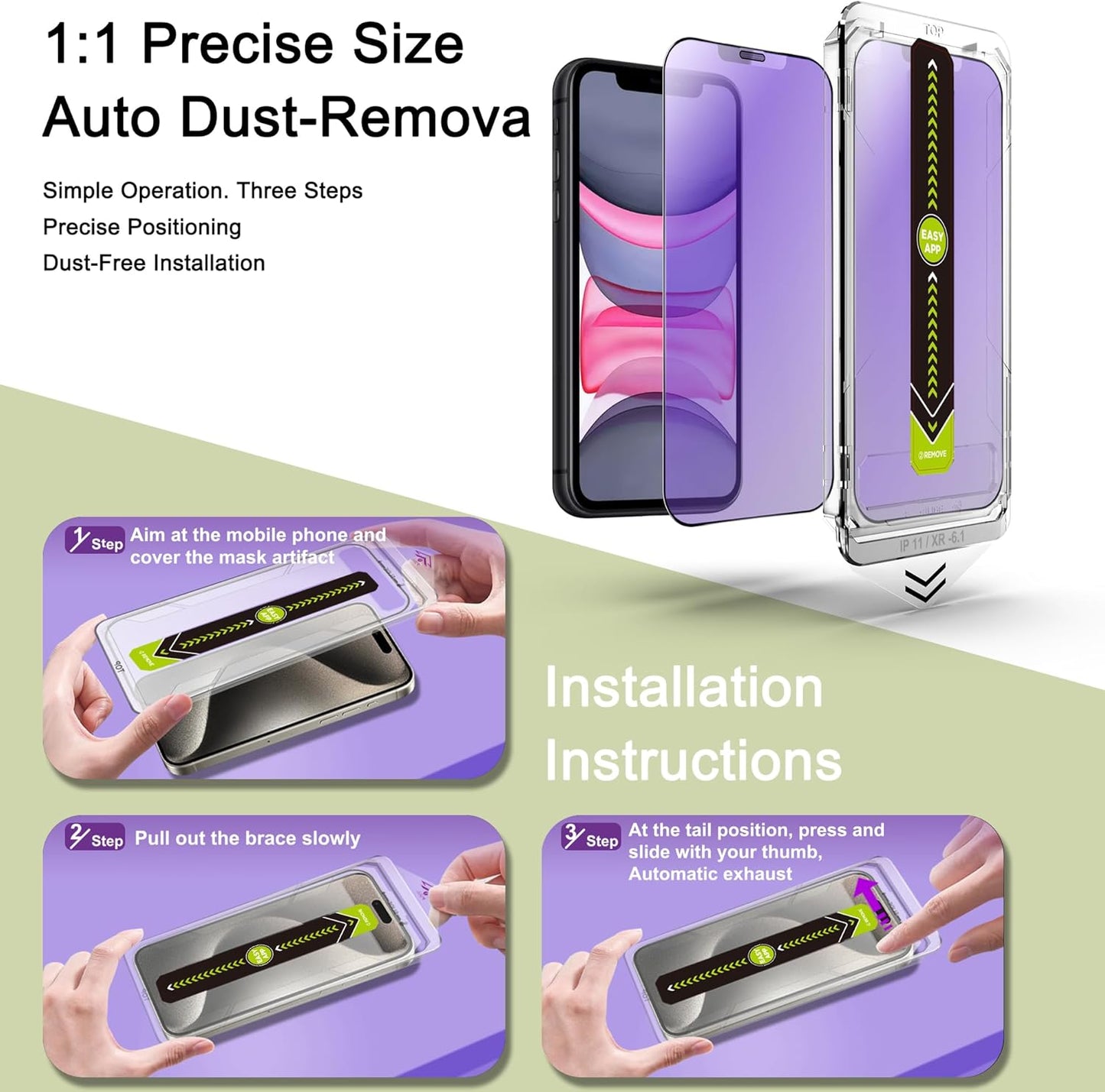 (2-Pack Anti Blue Light Matte Screen Protector for iPhone 11/XR (6.1-Inch),9H Tempered Glass,Anti-Glare,Full Coverage,Anti-Fingerprint,Auto Dust Removal,Bubble-Free