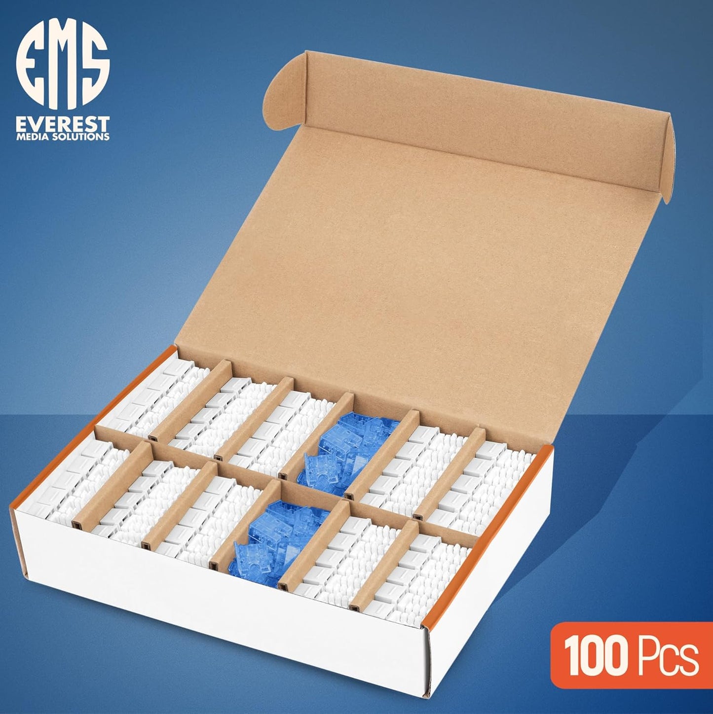 Everest 90° Angled RJ45 Cat5e Keystone Jacks 100-Pack in White - Slim Profile Female RJ45 Connectors - Cat 5e Keystone Jack - Compatible with 90° Angled Speed Termination Tool - easyJACK (B094WB91H3)