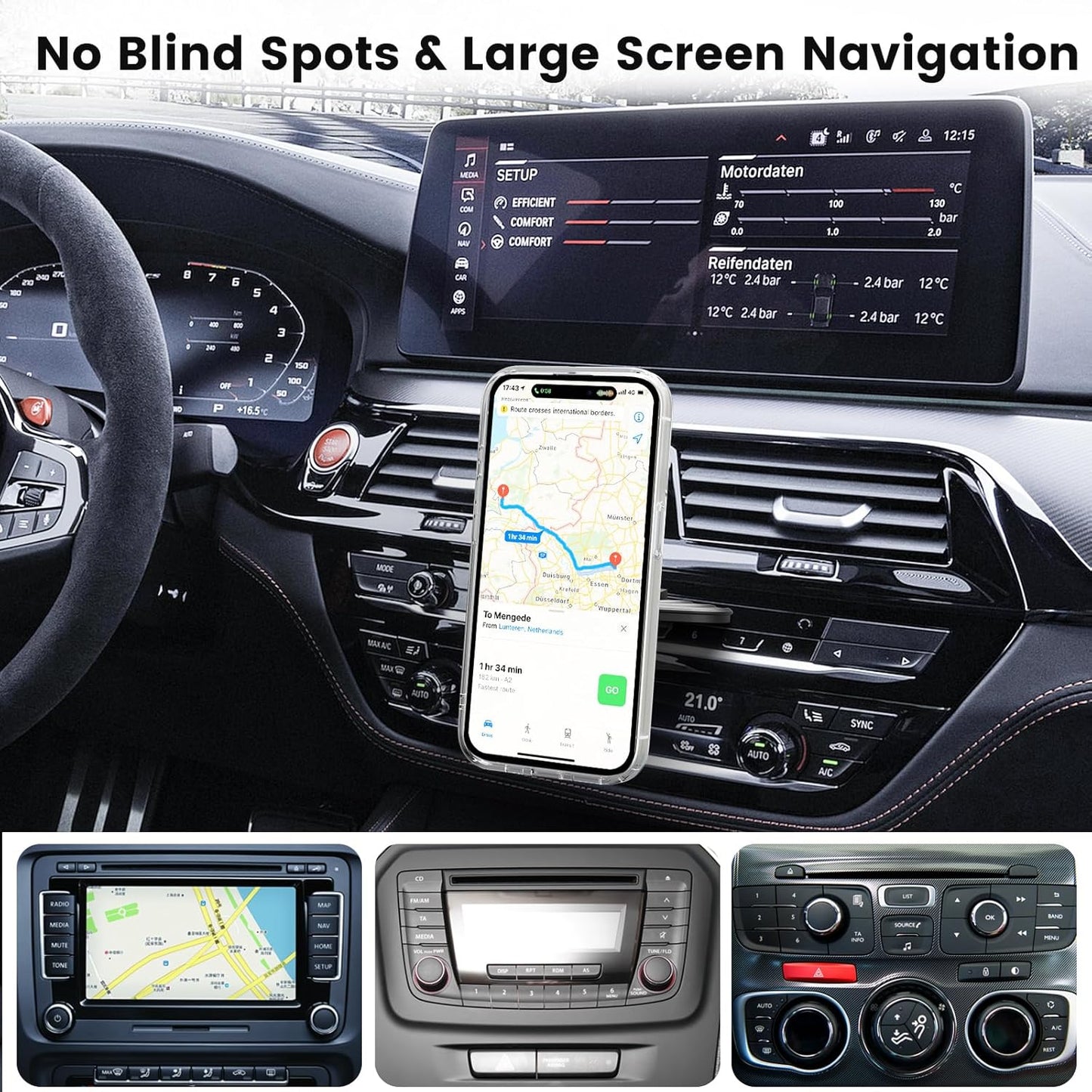 OHLPRO 15W Magsafe Car Mount Charger for iPhone 16, Fast Wireless Charging Magnetic CD Slot Holder with 3M Adhesive Base for Dashboard, Aluminum Shell, Compatible with iPhone 16/15/14 Pro Max, Black