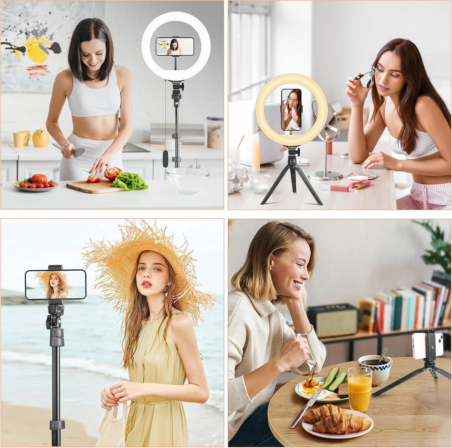 UEGOGO 10'' Ring Light with 72'' Tripod Stand, Dimmable LED Ringlight for Live Stream, Photography, Makeup, Video Recording