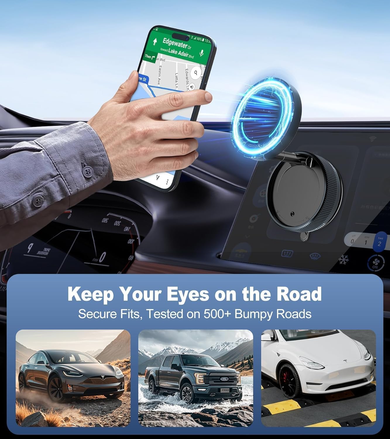 Vacuum Magnetic Phone Holder, Suction Cup Phone Mount for Car [80 LBS Strongest Suction & 2400gf Strongest Magnetic] 3s Fast Install, 360 Rotatable Phone Stand for iPhone Android Mirror & Gym