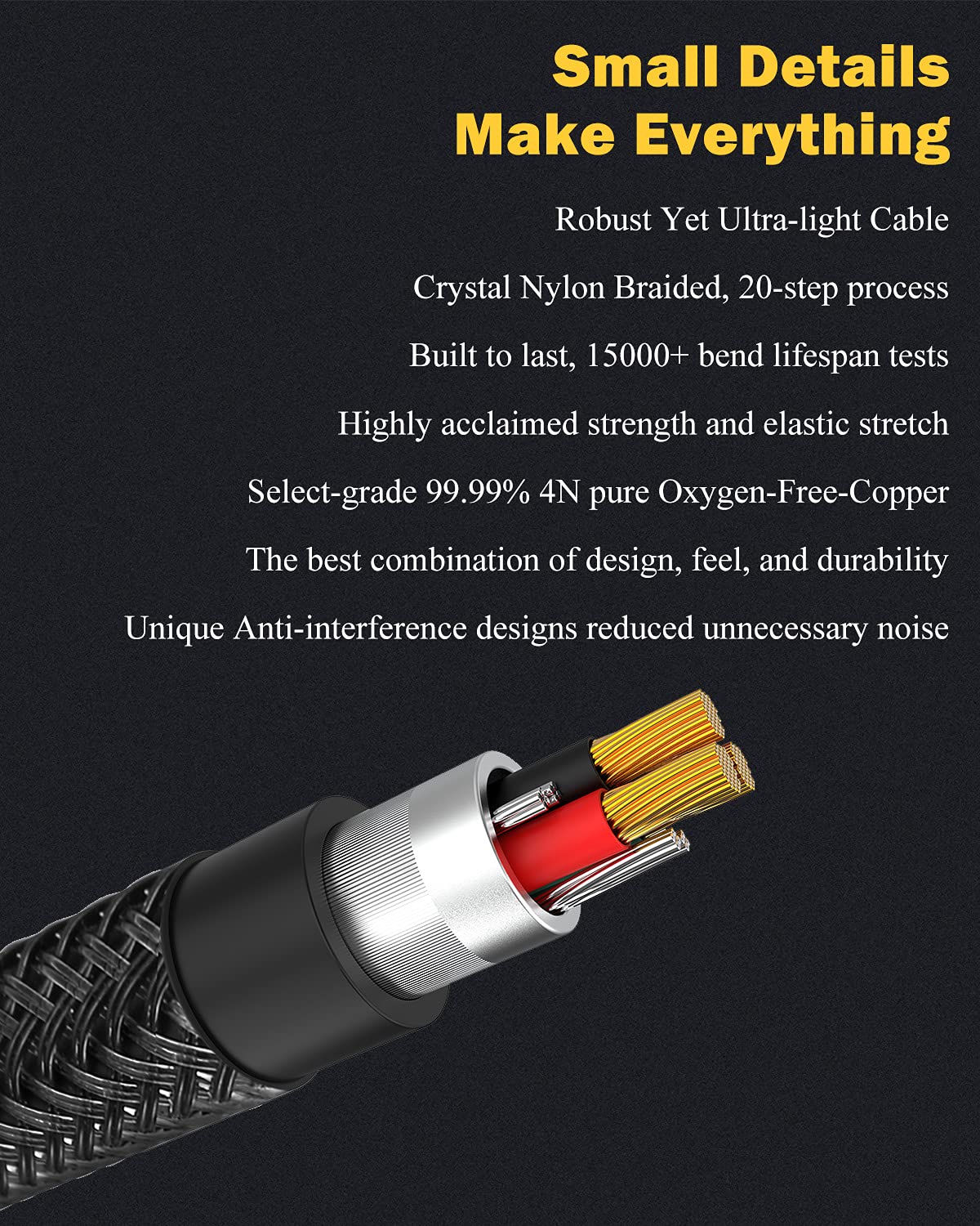 3.5mm Headset Splitter for PC 2 Pack, Crystal-Nylon Braid Female to Dual 3.5mm TRS Male Headphone Mic Splitter Audio Y Cable, CTIA Gaming Headset to PC Adapter - Matte Black 0.3M…