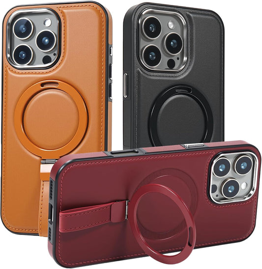 Leather Case, Suitable for iPhone 15 Pro Max Case, Invisible Magnetic Design, Equipped with a Lanyard and Foldable Stand, Black, Yellow and red (Yellow, iPhone 15 Pro Max)